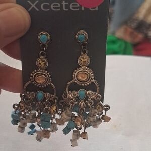 Turquoise and Gold Chandelier Earrings